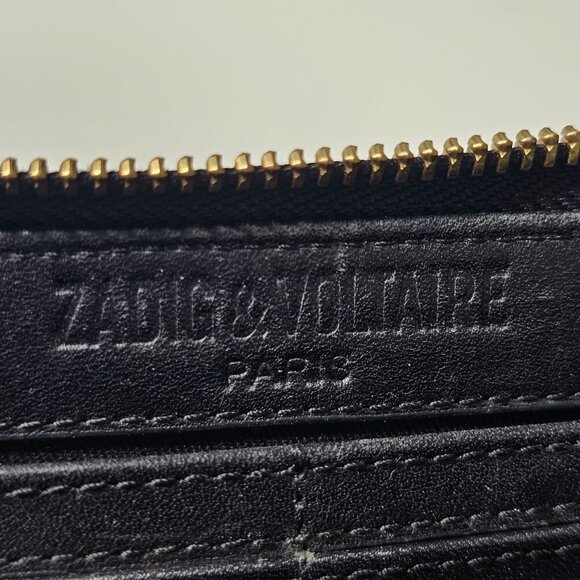 Zadig & Voltaire 'Love Is' Black Leather Wristlet Wallet Gold Zipper Logo - Picture 4 of 12
